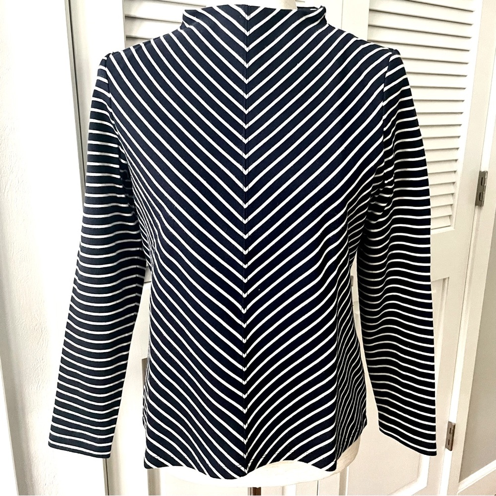Talbots Petite Striped Funnel or Mock Neck Navy & White Knit Top  Size MP